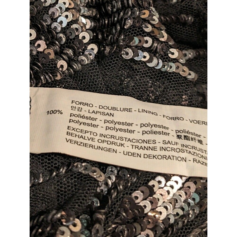 Zara Sequin Midi Skirt Black Silver Striped Asymmetric Ruffle Hem NWT M - Picture 9 of 10